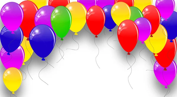 Flerfärgade Ballonger Horisontell Bakgrund Båge Blanka Heliumbollar Med Plats För — Stock vektor