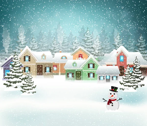 Winter village scene — Stock Vector