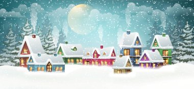 Çam ormanı köyde kış