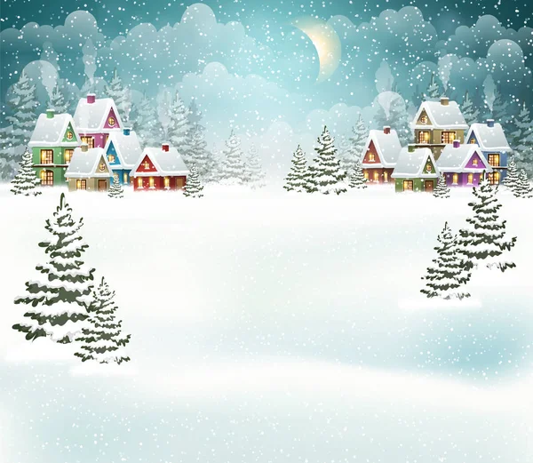 Inverno paisagem aldeia — Vetor de Stock