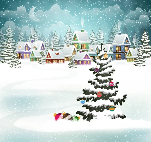 Pueblo de invierno de Navidad — Archivo Imágenes Vectoriales
