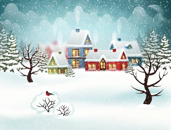 Winter village. Christmas holidays — Stock Vector