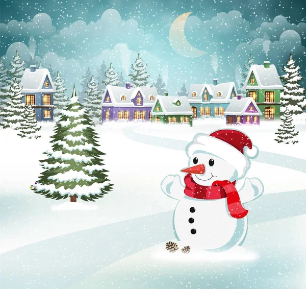 Winter scene with snowman — Stock Vector