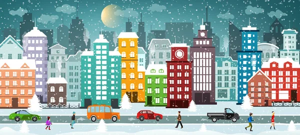 Winter City. Snowy Street. — Stock Vector