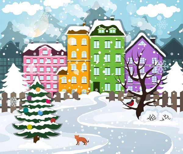 Ville d'hiver couverte de neige — Image vectorielle