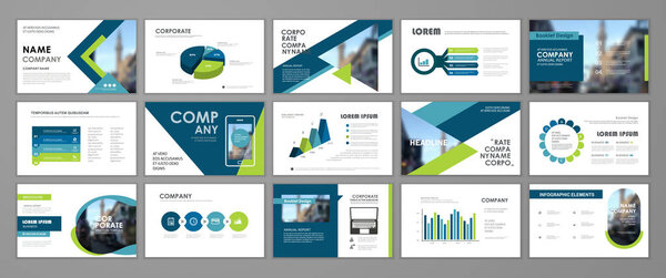 Blue and green abstract presentation slide templates. Infographic elements template  set for web, print, annual report brochure, business flyer leaflet marketing and advertising template. Vector Illustration