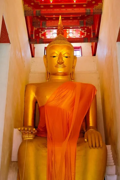 Grande Estátua Buda Ouro Wat Lelai Worawihan Suphanburi Tailândia Bela — Fotografia de Stock