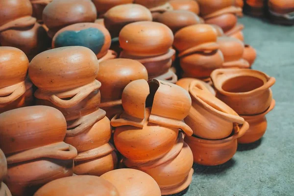 Mucchio Vaso Terracotta Arancione Thailandia Arte Fatta Mano — Foto Stock