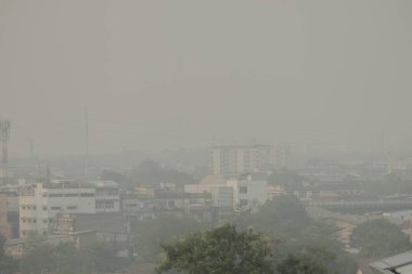 Lots of dust veya Pm2.5 parçacıklarından kaynaklanan hava kirliliği Bangkok, Tayland 'da standardın (Aqi) üzerinde. Solunum sistemi ve sağlık üzerinde olumsuz etki.