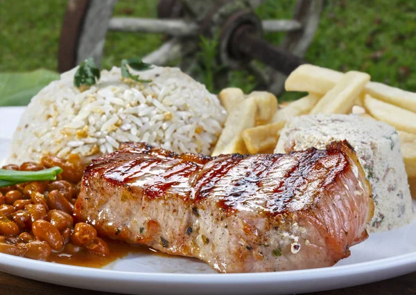 Cerdo a la parrilla con arroz — Foto de Stock