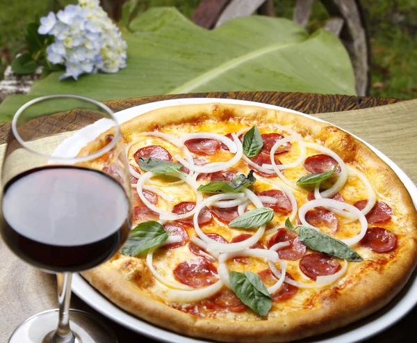 피자와 와인 — 스톡 사진