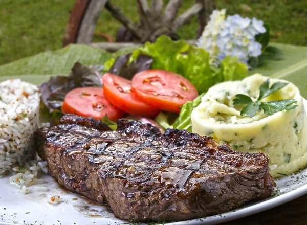 BBQ steak on plate — Stock Photo, Image