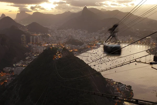 Seilbahn Blick Auf Malerischen Sonnenuntergang Rio Janeiro Brasilien — Stockfoto