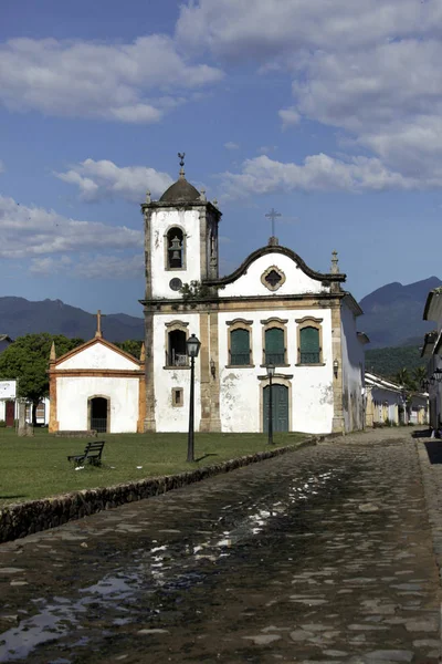 Paraty Street Και Εκκλησία Πολιτεία Του Ρίο Ντε Τζανέιρο — Φωτογραφία Αρχείου