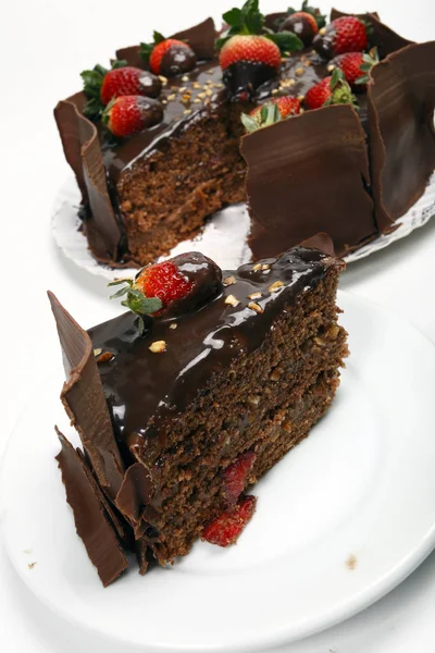 Chocolate cake on white — Stock Photo, Image