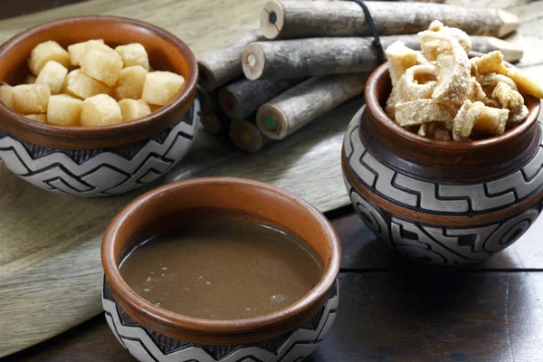 Roasted fat, potatoes and sauce — Stock Photo, Image