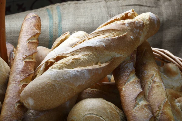 Basket Fresh Assorted Breads — Stock Photo, Image