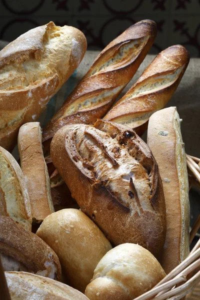 Basket Fresh Assorted Breads — Stock Photo, Image