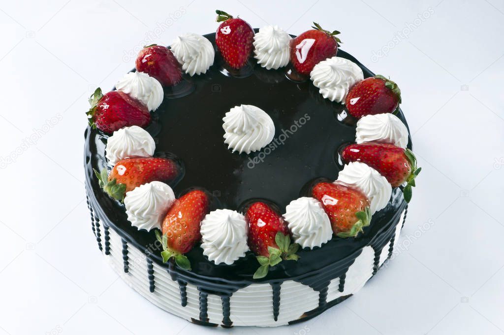 Delicious party cake with strawberries
