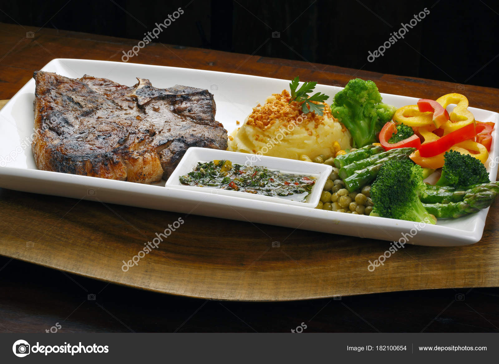 Tender Grilled Porterhouse Bone Steak Potato Salad Stock Photo by