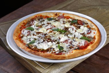 Catupiry, ev yapımı pizza görünümü kapatın