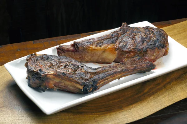 Rib Eye Steaks White Plate — Stock Photo, Image