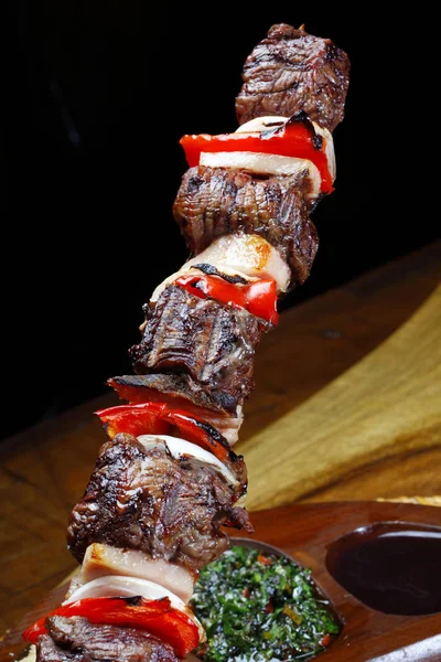 Kebab Preparado Espeto Vista Perto — Fotografia de Stock