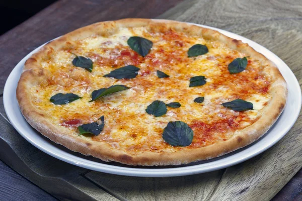 比萨饼配意大利干酪 番茄酱和罗勒 — 图库照片