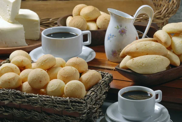 Pão Queijo Recentemente Apoiado Café Manhã Vista Perto — Fotografia de Stock