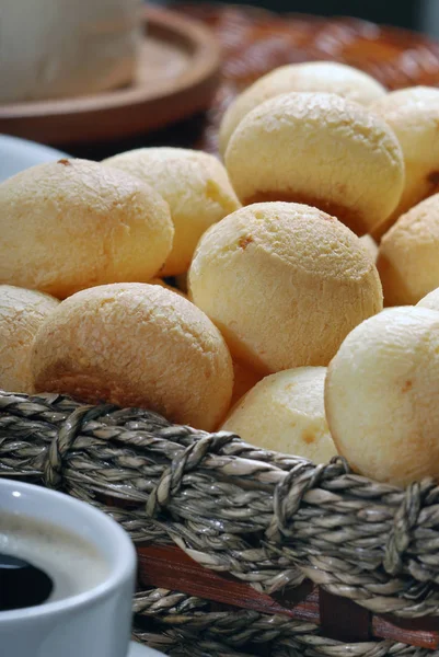 Freshly Backed Cheese Bread Morning Coffee Close View — Stock Photo, Image