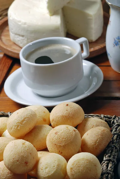 Pane Formaggio Fresco Caffè Del Mattino Vista Vicino — Foto Stock