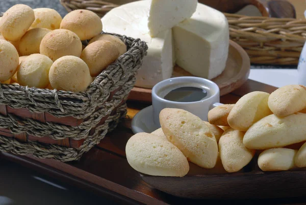 Pão Queijo Recentemente Apoiado Café Manhã Vista Perto — Fotografia de Stock