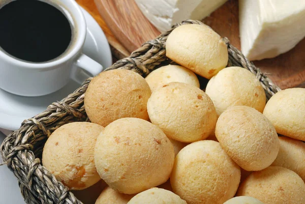 Freshly Backed Cheese Bread Morning Coffee Close View — Stock Photo, Image
