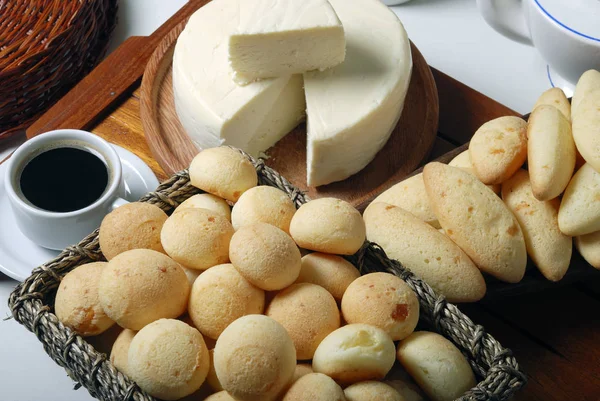 Pane Formaggio Fresco Caffè Del Mattino Vista Vicino — Foto Stock