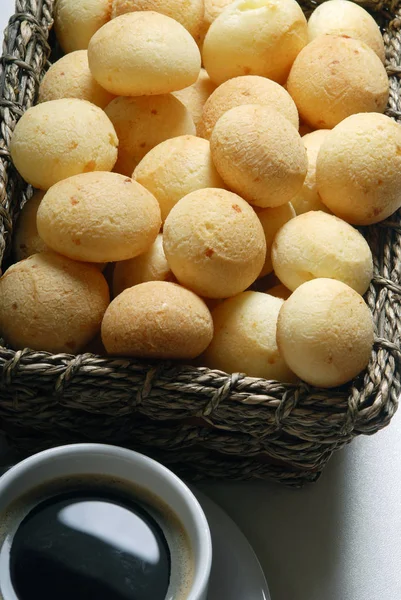 Freshly Backed Cheese Bread Morning Coffee Close View — Stock Photo, Image
