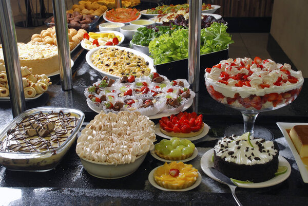 Self service restaurant, view of different dishes