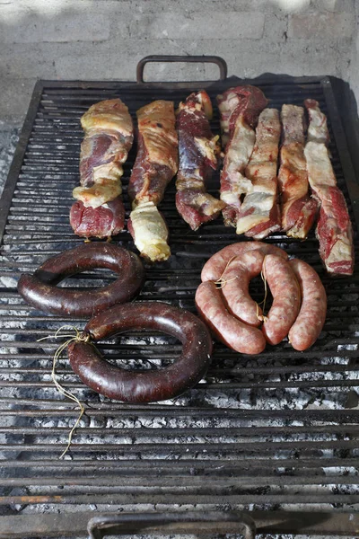 Assortment Barbecue Sausages Different Meat Grill — Stock Photo, Image