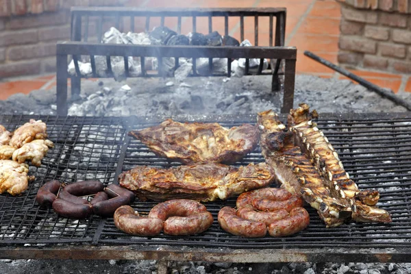 Assortiment Van Barbecue Worst Verschillende Vlees Grill — Stockfoto