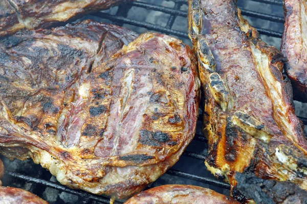 Sortiment Grillpølser Forskelligt Kød Grillen - Stock-foto