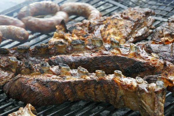 Assortiment Van Barbecue Worst Verschillende Vlees Grill — Stockfoto