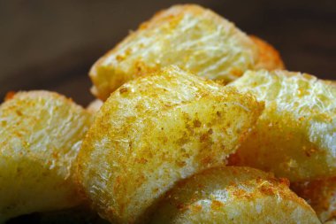 Manyok, karanlık plaka, geleneksel Brezilya gıda yakın bakış