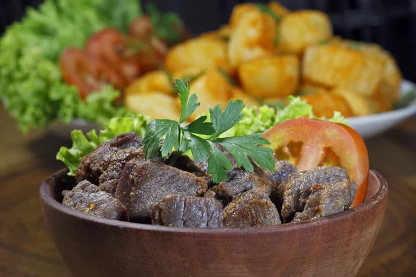 Porción Salchichas Fritas Vista Cerca — Foto de Stock