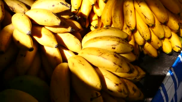 Visão Perto Das Bananas Maduras Banca Mercado — Vídeo de Stock