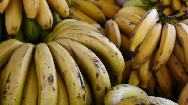 Visão Perto Das Bananas Maduras Banca Mercado — Vídeo de Stock