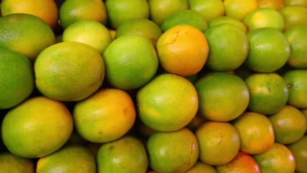 Närbild Färska Citrusfrukter Marknadsstånd — Stockvideo