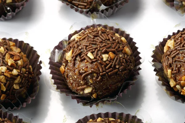 Vue Rapprochée Des Bonbons Chocolat Pour Fête — Photo