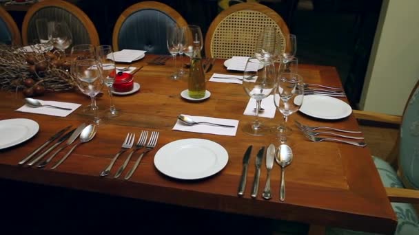 Close View Restaurant Table Setting — Stock Video