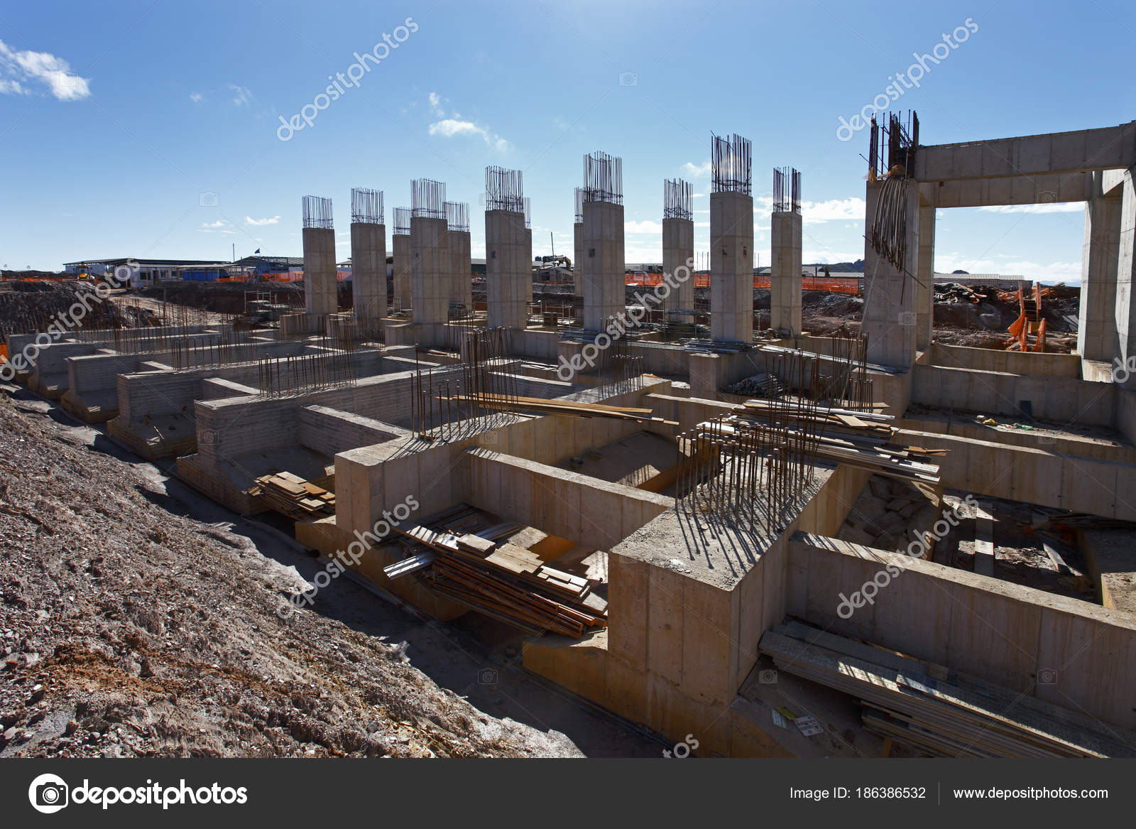 Industrial Building Construction Site Pillars Stock Photo by