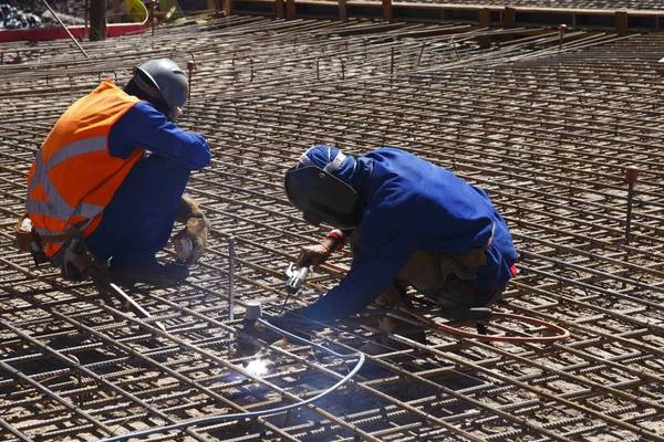 Werknemers Bouwplaats Van Industrieel Gebouw — Stockfoto