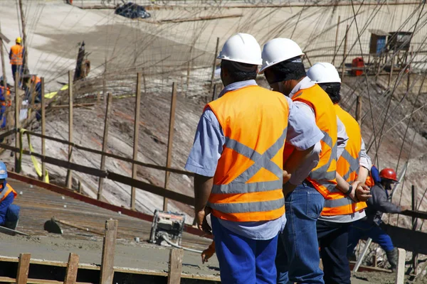 Travailleurs Sur Chantier Construction Bâtiments Industriels — Photo